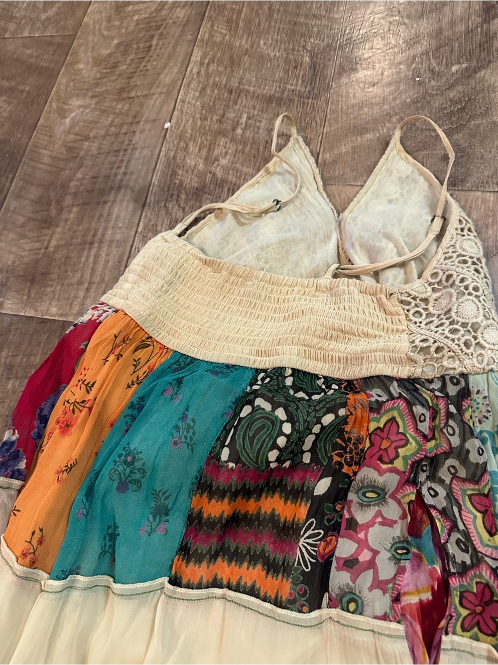 Boho Tiered Midi Dress in Cream with Multicolor Patchwork - Picture 3 of 3